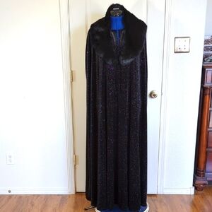 Black Sparkle Cape/Cloak Rabbit Collar Renaissance